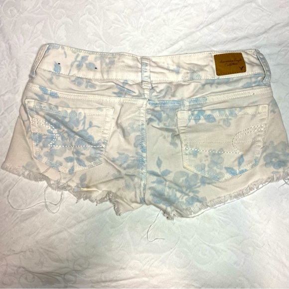 American Eagle Low Rise Hipster y2K Floral Denim Cutoff Jean Shorts Frayed 00 - Picture 1 of 9